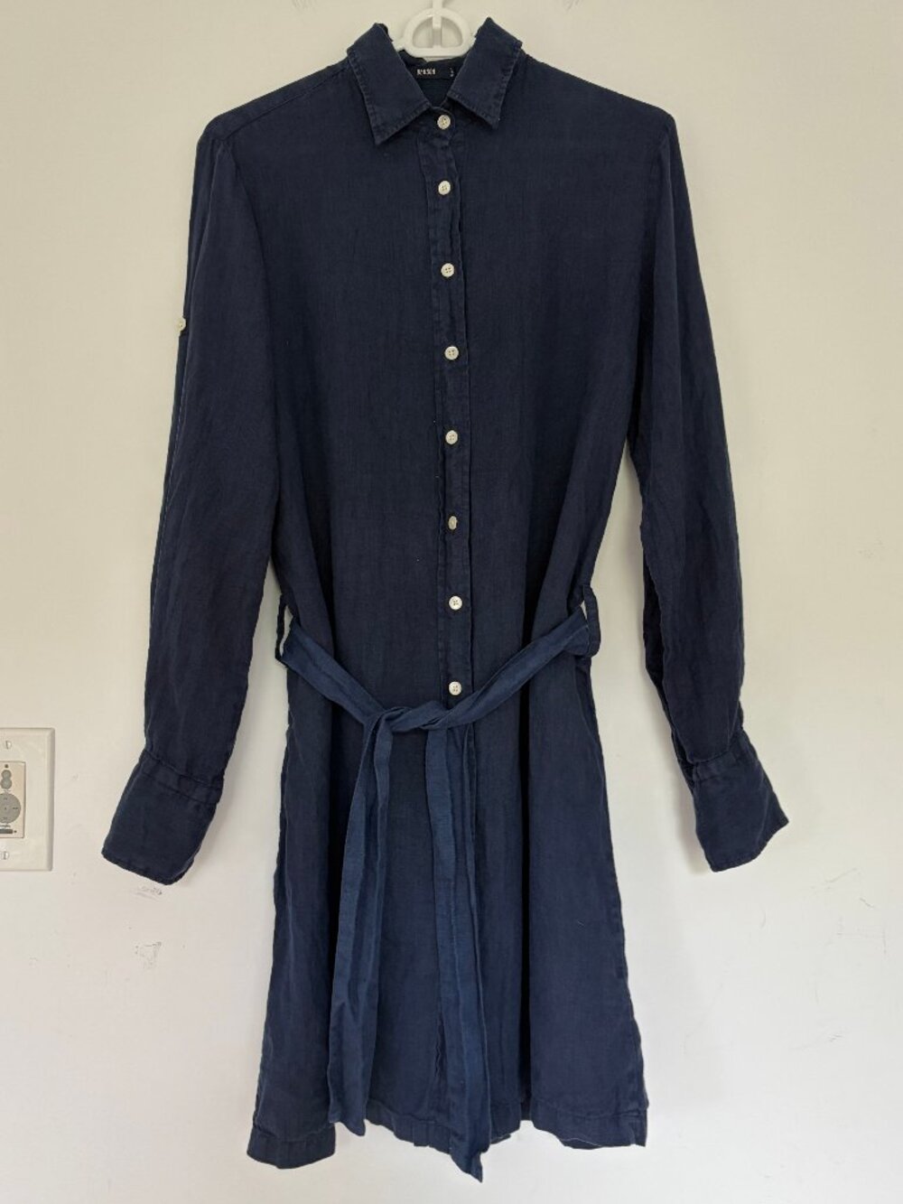 Benson NYC Navy Blue Linen Button Down Shirt Dress Women's XL